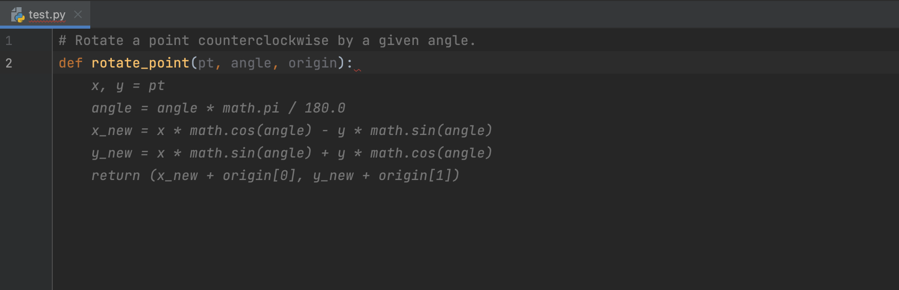 Codeium suggestion for rotating a point by a given angle